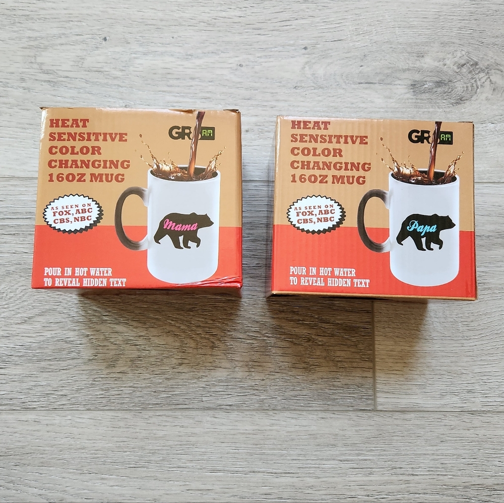 Mama Bear Papa Bear Near Heat Sensitive Color Changing Mug Pair 16oz